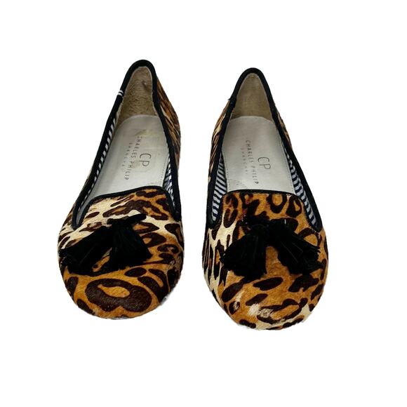 Charles Philip Shanghai Leopard Calf Hair Tassel Smoking Loafer Slip-On Flats 7 - Picture 3 of 12